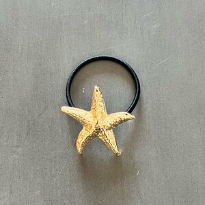 Gold Metal Starfish Black Elastic 2" Hair Tie Ponytail Holder Beach Mermaid Shel